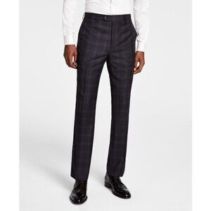 Michael Kors Men's Plaid Classic-Fit Wool-Blend Stretch Pant Charcoal/Brown B4HP